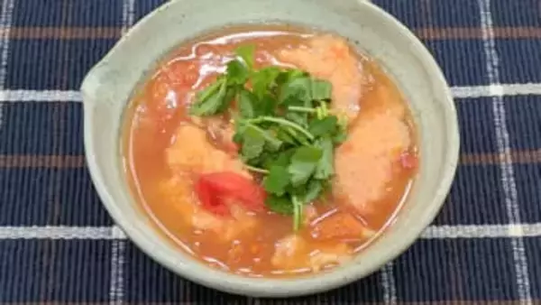 『「いわきのめぐみ　春トマト」を使って 』果汁でもっちり【トマトまるごと！すいとん汁】