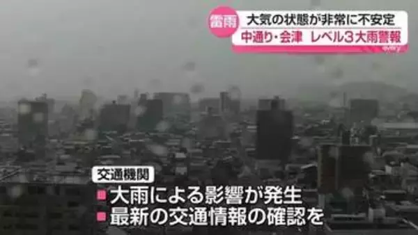 雷を伴った雨激しく…中通り・会津にレベル3大雨警報
