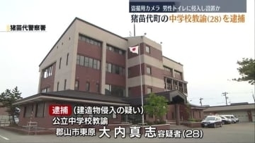勤務する中学校のトイレに侵入し盗撮用カメラ設置か…28歳の教諭を逮捕　福島