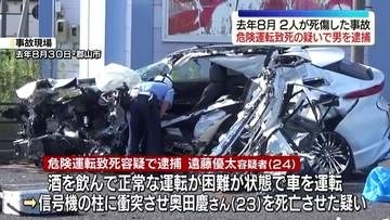 【続報】2人死傷の事故…男から基準の5倍超アルコール/事故から約9か月後に危険運転致死容疑で運転した男(24)を逮捕　福島