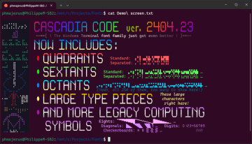 Microsoftのコーディングフォント「Cascadia Code」が3年ぶりのメジャー更新／ターミナルアプリのカラフル描画に適したグリフ、アプリやWebサービスのアイコンも