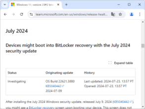 2024年7月のセキュリティパッチに問題、復旧には「BitLocker」の回復キーが必要に／「デバイスの暗号化」機能に関連