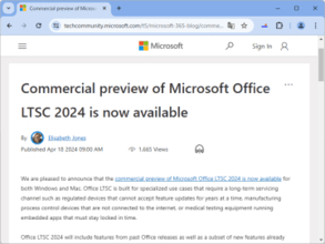 「Office LTSC 2024」の商用プレビューが開始 ～更新が難しい環境向け長期サポート版／Windows/Mac版を用意、「Project」「Visio」も