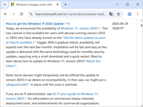 【速報】「Windows 11 2026 Update」（バージョン 26H2）の一般提供が開始／「バージョン 24H2/25H2」からは切り替えパッチ「eKB」で