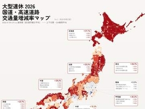 ゴールデンウィーク、みんなどこ行った？ を可視化した「交通量増減率マップ」が興味深い／国土交通省が公開している全国の交通量データをベースに日本地図を色分け【やじうまの杜】