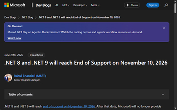 「.NET 8」と「.NET 9」のサポートが終了へ ～「.NET 10」へのアップグレードを／サービス更新プログラムやセキュリティ修正プログラム、技術サポートが提供終了
