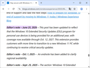 「Windows 10」の延命プログラム「ESU」、個人向けに1年延長 ～2027年10月まで／