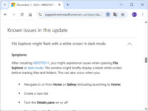 ダークモードの「エクスプローラー」が白化する問題 ～11月分のプレビューパッチで発生／読み込みの際だけでなく、［ホーム］［ギャラリー］画面の遷移などでも発生