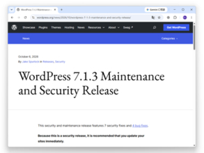 「WordPress 7.1.3」が公開、7件の脆弱性と4件の不具合を修正／速やかなアップデートを