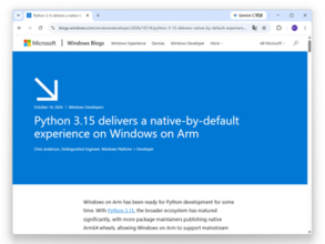 「Python 3.15」は「Windows on Arm」でも既定でネイティブ動作、実用段階に到達／人気パッケージの約94％が対応済み