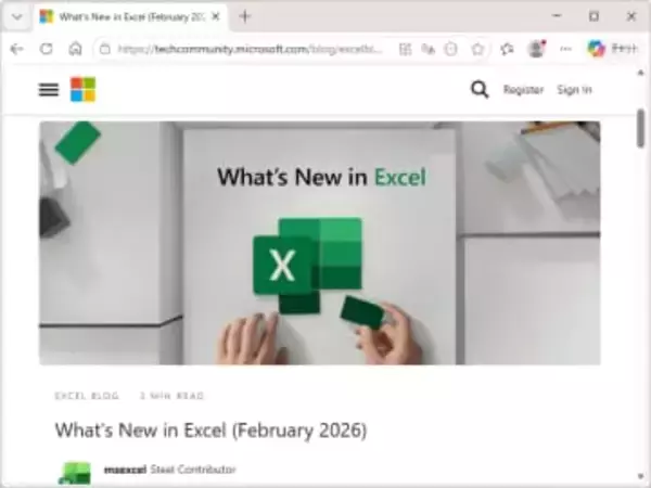 「Microsoft Excel」の2026年2月アップデート、AI機能はよりシンプルに／「エージェント モード」の提供地域も拡大