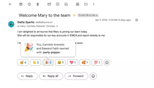 「Gmail」でメールに絵文字で返信する機能がデフォルトで有効化へ／送られてきたメールに対して絵文字で反応できる
