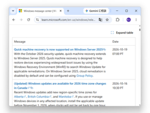 「クイック マシン リカバリー」が「Windows Server 2025」からも利用できるように／2026年10月のセキュリティ更新「KB5126646」およびそれ以降で