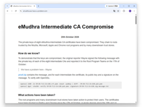 PHPの影に隠れたもう一つの重大インシデント「eMudhra」の証明書問題、どう対処すれば？／OSやWebブラウザーなどの対応状況を整理、アプリ開発者などにはいくつか注意すべき点【やじうまの杜】