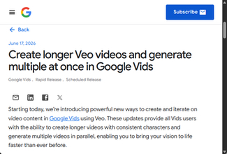 「Google Vids」の動画生成AIが強化、長さをAIで自動延長し、没入感を強化／複数ビデオの並列生成も可能に