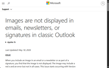 クラシック版「Outlook」にメールの画像が表示されない不具合 ～Microsoftが調査中／バージョン2604以降で発生、返信や転送しても画像が含まれない恐れも