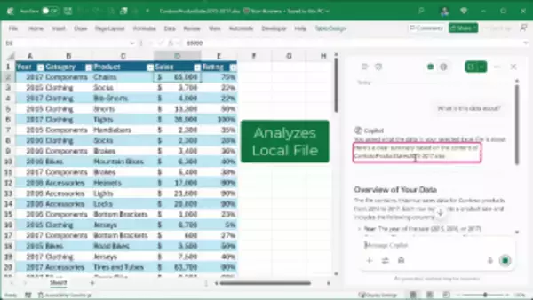 クラウド保存は不要 ～デスクトップ版「Excel」の「Copilot Chat」がローカルファイルに対応／ローカルストレージにしかないXLSX/XLSB/XLSM/ODSファイルなどを分析対象にできる