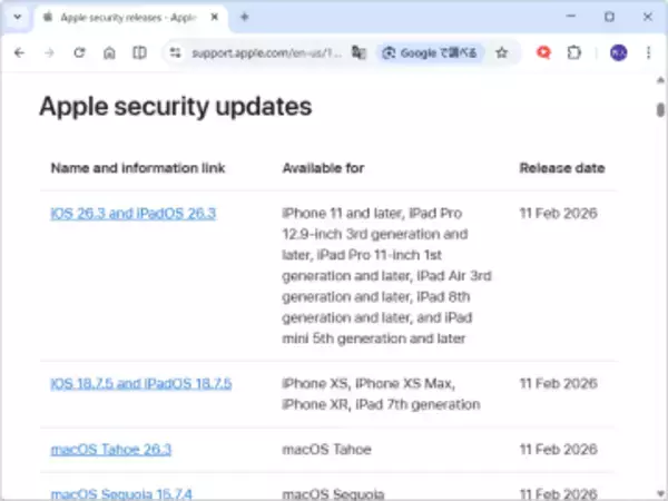 ゼロデイ脆弱性「CVE-2026-20700」はmacOS / tvOS / watchOS / visionOSにも影響／Appleがセキュリティ更新を実施
