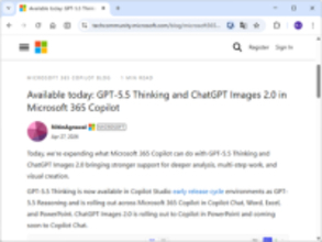 「Microsoft 365 Copilot」に「GPT‑5.5 Thinking」「ChatGPT Images 2.0」が導入／「Word」「Excel」のコンテンツ生成や「PowerPoint」のビジュアルがパワーアップ
