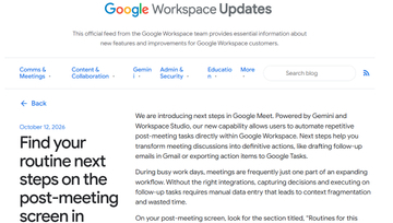 「Google Meet」で会議後の定型作業や会議内で決定したタスクの追加を自動化可能に／