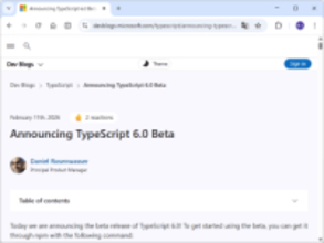 「TypeScript 6.0」ベータ版が公開 ～「Go」コンパイラーへの移行を控えv5系とv7系の橋渡しに徹したリリース／