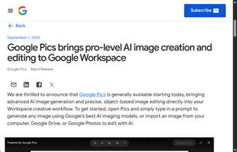 Google、AI画像生成・編集ツール「Google Pics」を「Google Workspace」に追加／選択した個所のみのAI編集や画像上にあるテキストの編集・翻訳・書式変更などが可能