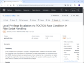 無料のブータブルUSB作成ツール「Rufus」に脆弱性、管理者権限で任意コード実行のおそれ／Fidoスクリプトの処理に「TOCTOU」（Time-of-check to time-of-use）競合
