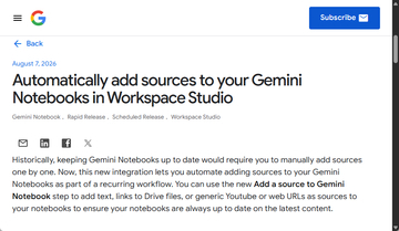 「Gemini Notebook」（a.k.a. NotebookLM）が情報ソースを自動で追加可能に／「Google Workspace Studio」で「Gemini Notebook」へのソース追加を自動化