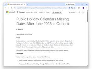 「Outlook」のカレンダーで祝日が表示されない・日付が正しくない問題 ～日本も影響／クラシック版「Outlook」で「Copilot」ボタンが表示されない問題は解決