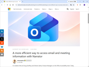「Outlook」アプリの「ナレーター」対応が拡充、メール・会議の詳細を読み上げるショートカットキーを追加／差出人・件名・添付ファイルなどをオンデマンドで