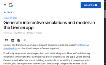 「Google Workspace」の「Gemini」が操作可能なコンテンツを使った回答を生成可能に／チャット上から回転・ズーム可能なDNAの3D構造などのコンテンツを作成できる