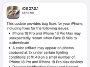 Apple、「iOS 27.0.1」「iPadOS 27.0.1」を公開 ～iPhone 18 Proの再起動やタッチ不能を修正／「iOS 27」「iPadOS 27」初のマイナーアップデート