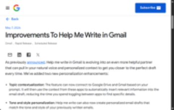 「Gmail」のHelp me writeが大幅強化 ～「Google ドライブ」連携や個人の文体再現が追加／より自然で正確な下書きをGeminiが作成可能に