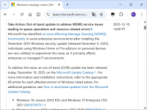 Microsoft、Windowsパッチを定例外でリリース ～「MSMQ」の問題に対処／「Microsoft Update カタログ」からダウンロード可能