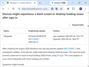 一部のWindows 11環境でサインイン後に画面が真っ黒に ～8月のプレビューパッチが原因／Microsoftが回避策を案内、今後の更新プログラムで解決へ