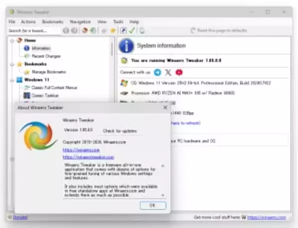 システムカスタマイズツール「Winaero Tweaker」v1.65、UIやUEFIのオプションを拡充／タスクバーだけにアクセントカラーを適用、バッテリーレポートの生成を改善