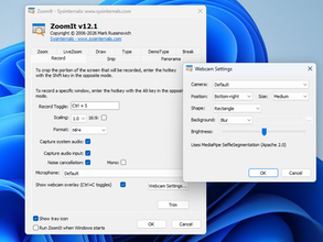 フリーのプレゼン補助ツール「ZoomIt」、Webカメラの合成・マイクの雑音除去にも対応／デスクトップ操作を解説付きでキャプチャーする作業が、これ1本で完結