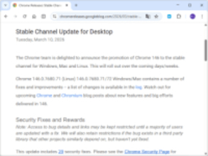 「Google Chrome 146」には脆弱性の修正も ～深刻度「Critical」を含む29件に対処／Windows環境ではv146.0.7680.71/72が展開中