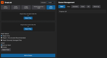 壊れた動画の修復機能を備えたメディア変換ツール「SnapLab」v0.5.0　ほか【ダイジェストニュース】