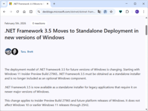「.NET Framework 3.5」は次期OSから削除、2029年1月9日にサポート終了／そろそろ後継バージョンへの移行を