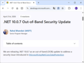 Microsoft、「.NET 10.0.7」を緊急リリース ～リグレッションと脆弱性に対処／できるだけ早いアップデートを