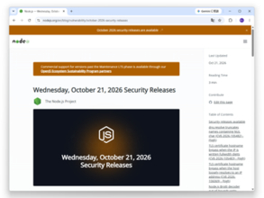 「Node.js」にセキュリティ更新 ～10件の脆弱性を修正、「eMudhra」の侵害にも対応／v22.23.4、v24.22.1、v26.12.1が公開