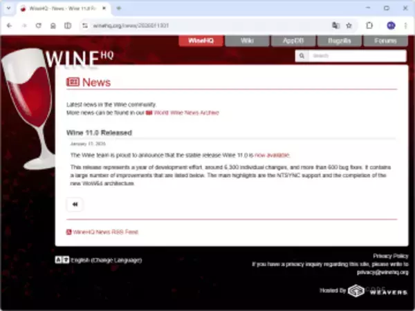 LinuxなどでWindowsアプリを動かす「Wine」がメジャーアップデート、ゲーム性能が向上、新しい「WoW64」も完成／「Wine 11.0」、6,300以上の変更と600件以上の不具合修正を反映