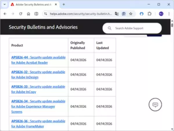 「Acrobat Reader」に追加の脆弱性修正 ～2026年4月のAdobeセキュリティ情報／「Photoshop」「Illustrator」などにも致命的な問題