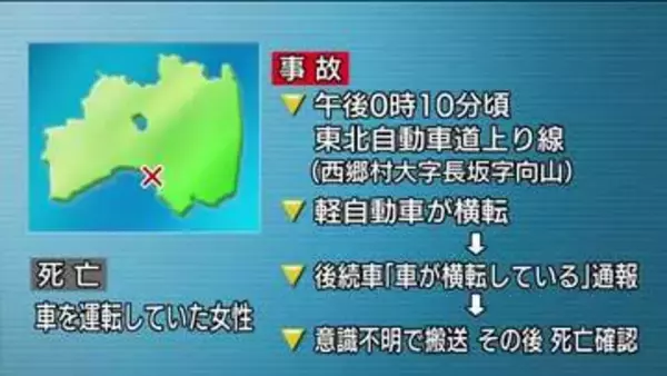軽自動車が横転し運転手が死亡　東北自動車道で一時通行止め＜福島県西郷村＞
