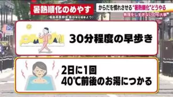 無理は禁物！「暑熱順化」　汗をかくような行動を少しずつ　湯船につかる入浴やサウナも効果的