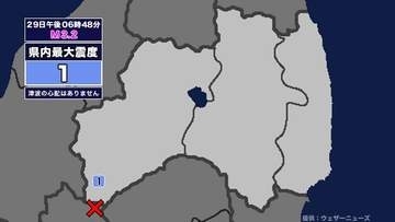【地震】福島県内で震度1 群馬県北部を震源とする最大震度1の地震が発生 津波の心配なし