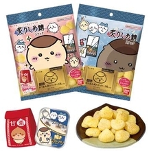 「ちいかわ くりまんじゅうの炙りしめ鯖スナック」6月8日発売。おつまみ風デザインのステッカーが付属