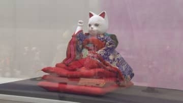 ちりめんを使った創作人形　猫をテーマに作品展示　群馬・高崎市