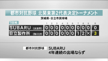 SUBARU　4年連続の都市対抗出場逃す　日立製作所に０－３